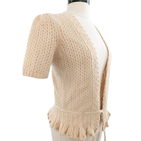 Lambs wool & angora tie front cardigan w/ velvet ribbon small #cottagecore - Picture 10 of 16